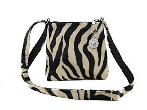 LONI Trendy Animal Print Faux Fur Shoulder/Cross-Body Bag Zebra Beige Small