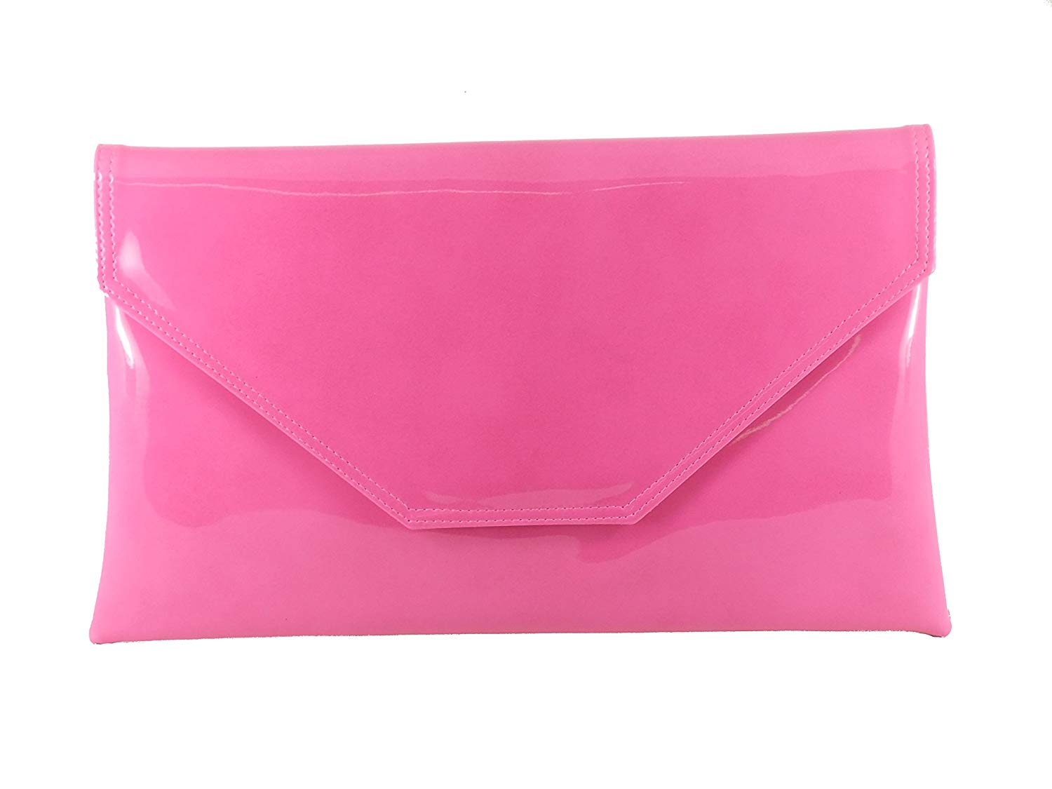 LONI Stylish Clutch/ Shoulder Bag in Patent Faux Leather Large Envelope ...